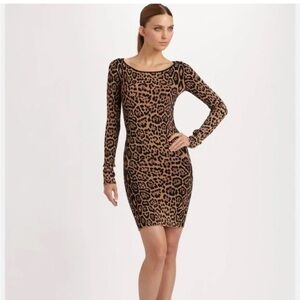BCBG MaxAzria Sheena French Leopard Print Long Sleeve Bodycon Dress Size XS